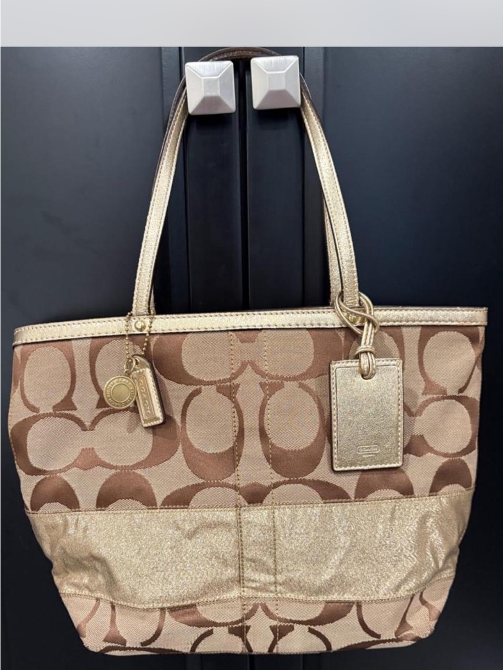 Coach Signature Canvas Tote in Brown and Gold